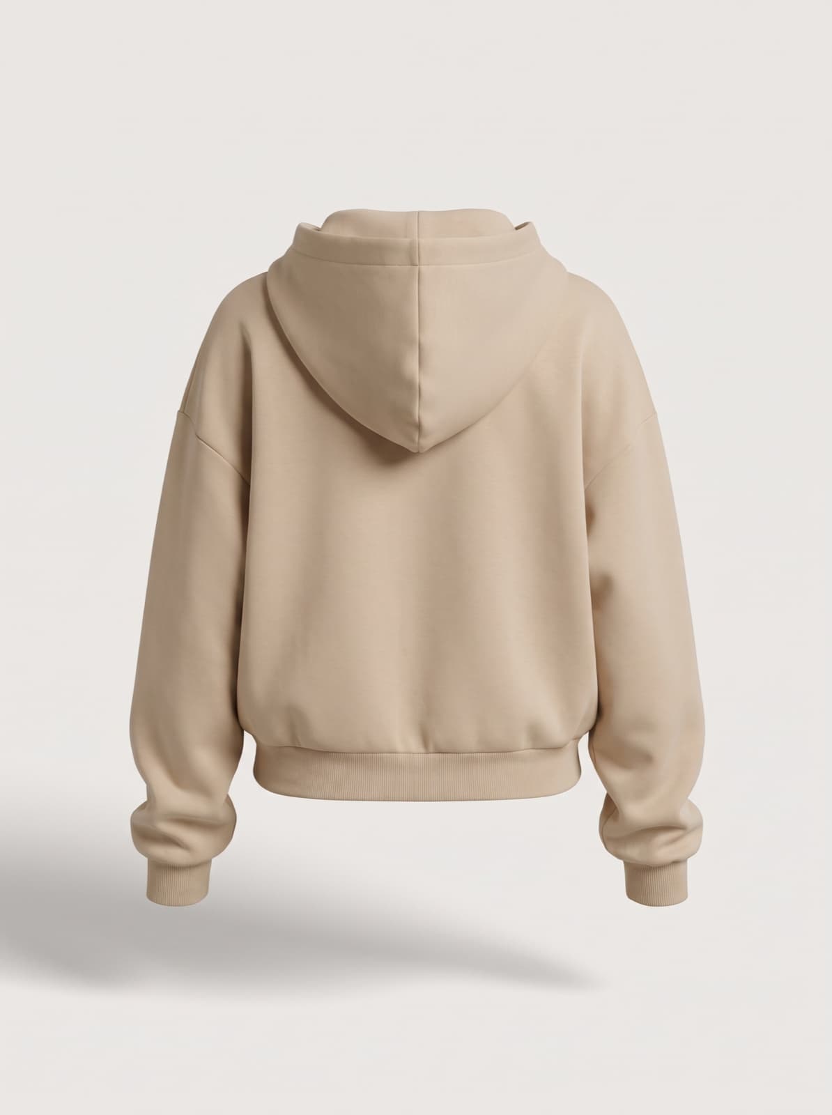 Back of the Chelsea Zip Hoodie in beige showing the hood laid flat