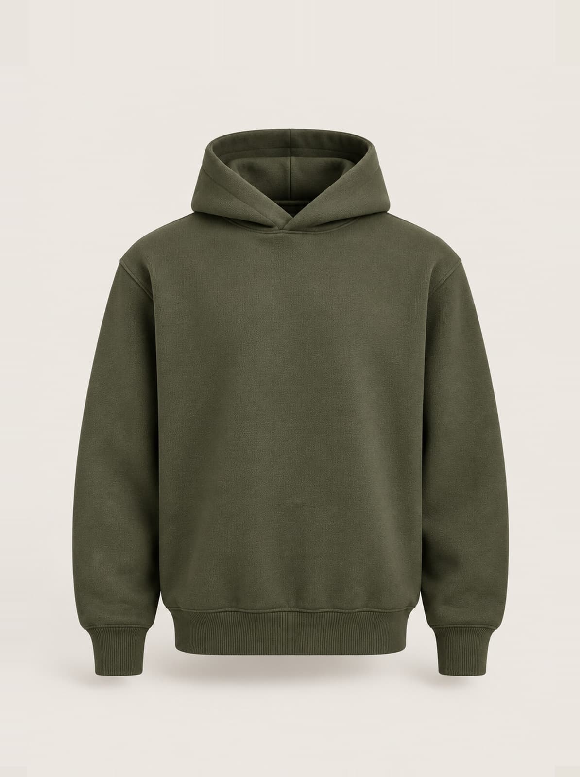 Oxford Heavyweight Hoodie in olive, front on