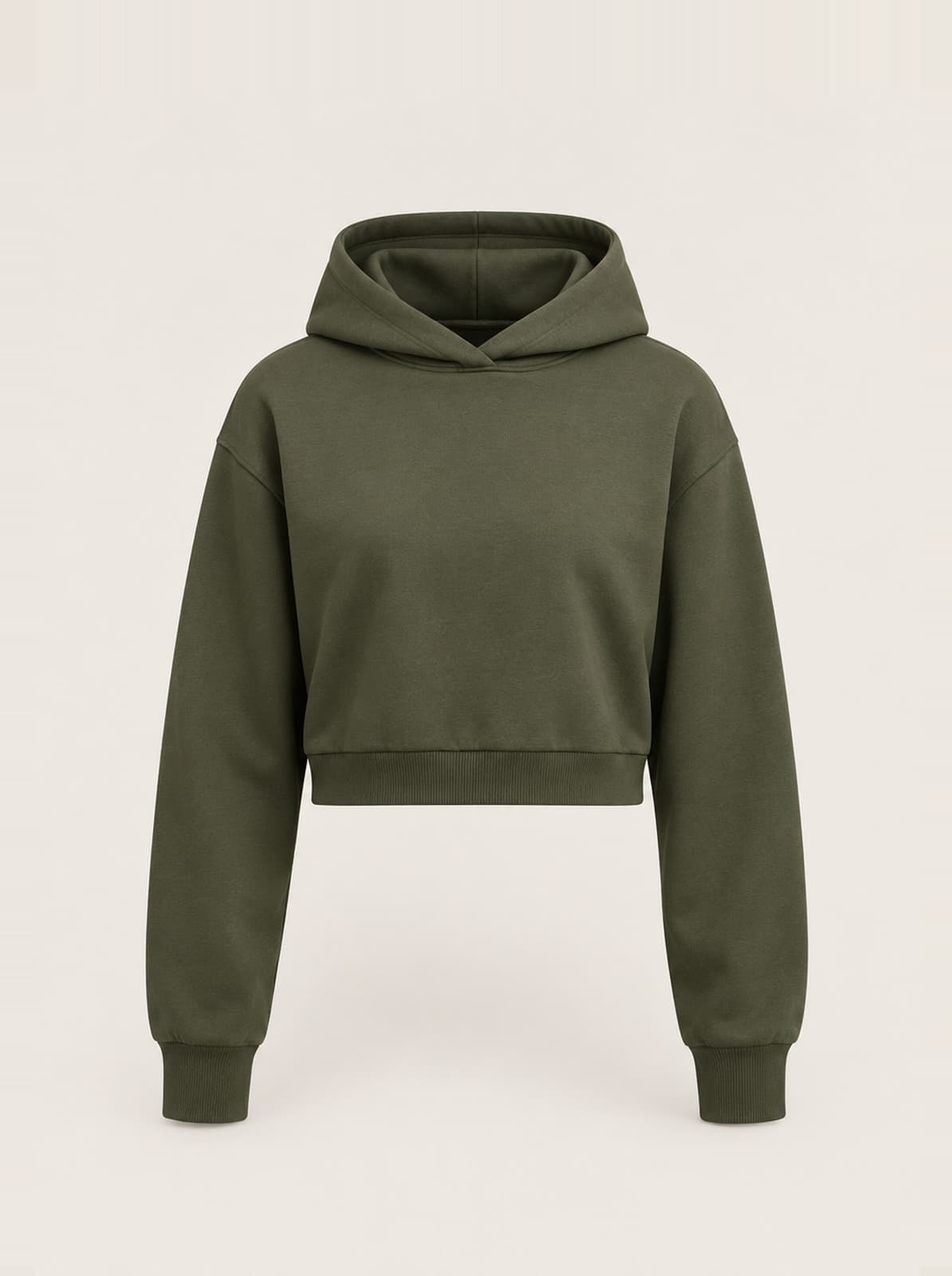 Shoreditch Cropped Hoodie in olive, front on